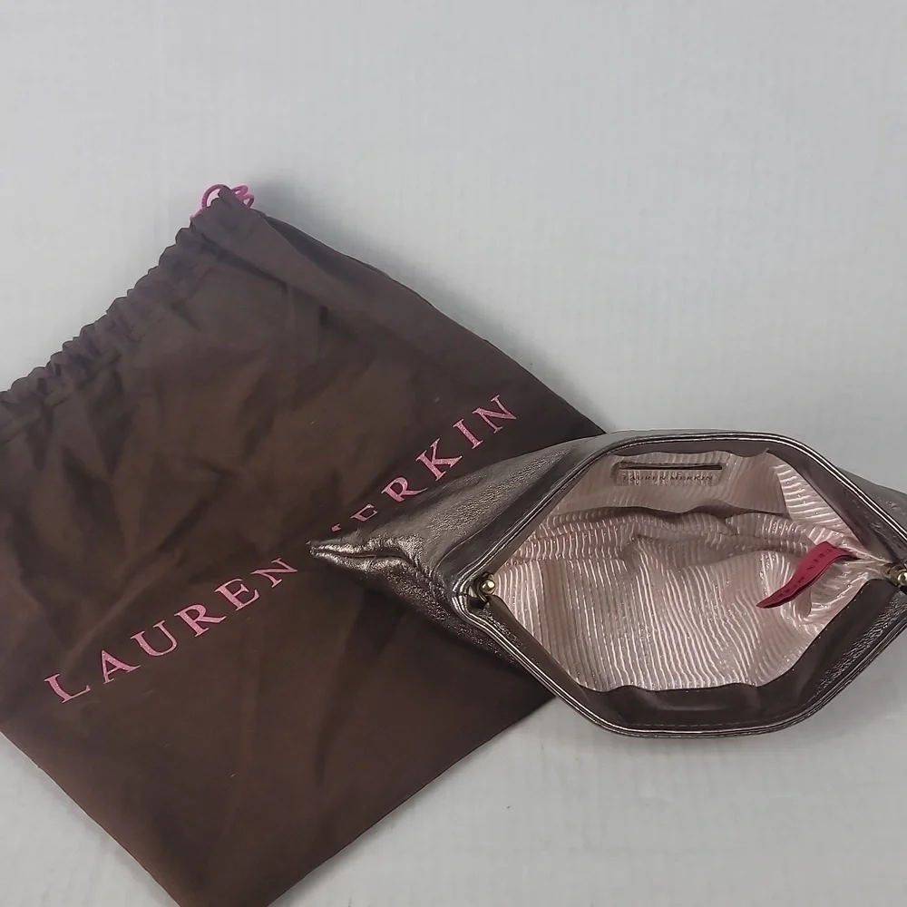 Lauren Merkin Bronze Leather Evening Clutch Wallet Bag
